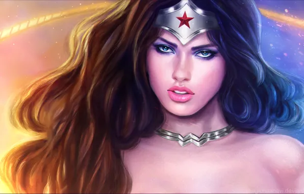 Девушка, лицо, звезда, арт, Wonder Woman
