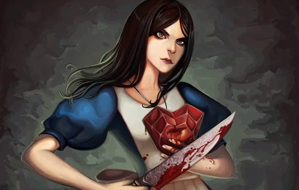 Оружие, кровь, сердце, Алиса, нож, Alice Madness Returns