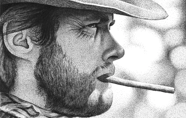 Лицо, шляпа, сигарета, профиль, актёр, Clint Eastwood, Клинт Иствуд
