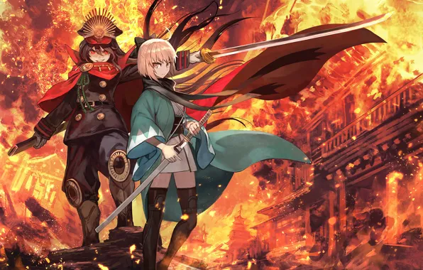Улыбка, огонь, меч, сейбер, Fate / Grand Order, левушки