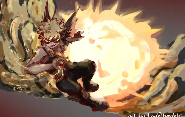 Взрыв, огонь, My Hero Academia, Boku No Hero Academia, Моя Геройская Академия, Бакуго Катсуки