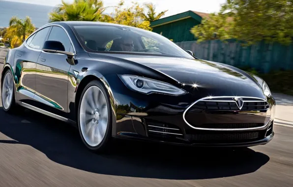 Supercar, black, Tesla, Model S