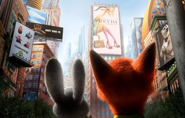 Картинка Джуди Хопс, Ник Уайлд, Nick Wilde, Лис, Judy Hops, Зайчиха, 2016, Zootopia