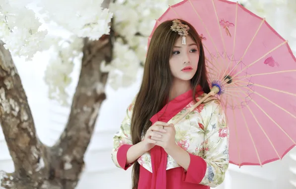 Девушка, зонт, азиатка