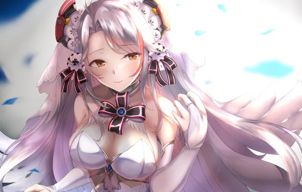 Девушка, Взгляд, Аниме, Белые волосы, Azur Lane