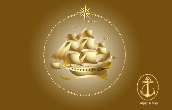 Золото, корабль, эмблема, герб, ship, якорь