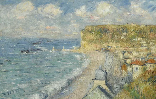 Море, пейзаж, город, картина, Гюстав Луазо, Gustave Loiseau, Пляж в Фекане