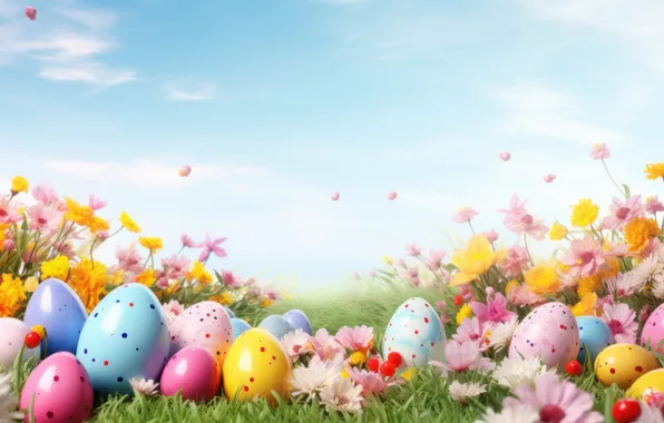 Цветы, яйца, весна, colorful, Пасха, happy, flowers, spring