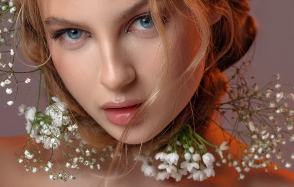 Girl, blue eyes, lips, hair, look, blonde, Valentina Suvorova