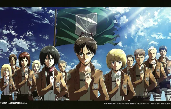 Картинка небо, флаг, эмблема, art, военная форма, Shingeki no Kyojin, Вторжение титанов, Annie Leonhart