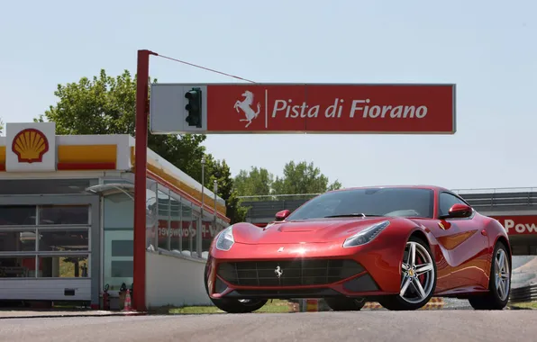 Дорога, асфальт, феррари, красная, вид спереди, ф12 берлинетта, ferrari f12 berlinettа