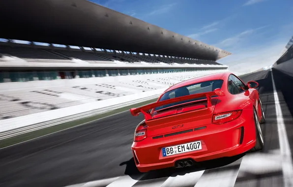 Картинка авто, лето, гонка, трасса, старт, Porsche 911 GT3