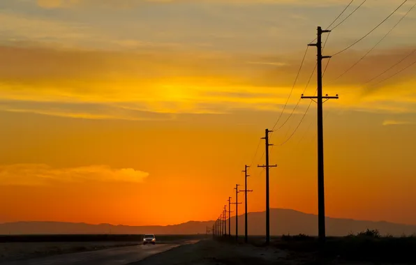 Закат, california, sunset, калифорния, usa, power lines