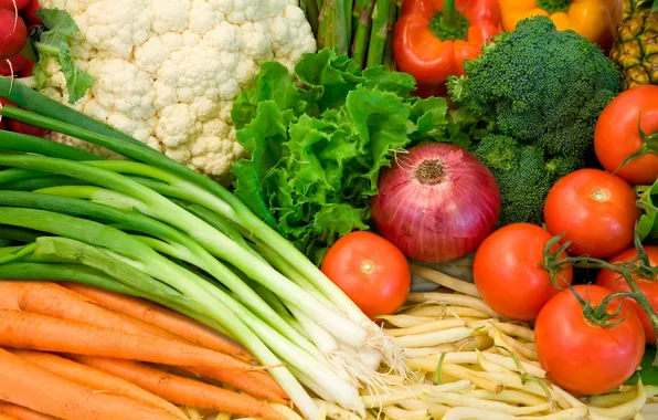 Еда, лук, перец, овощи, помидоры, морковь, брокколи