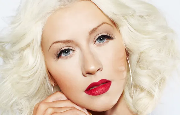 Девушка, лицо, макияж, блондинка, губы, певица, Christina Aguilera, знаменитость