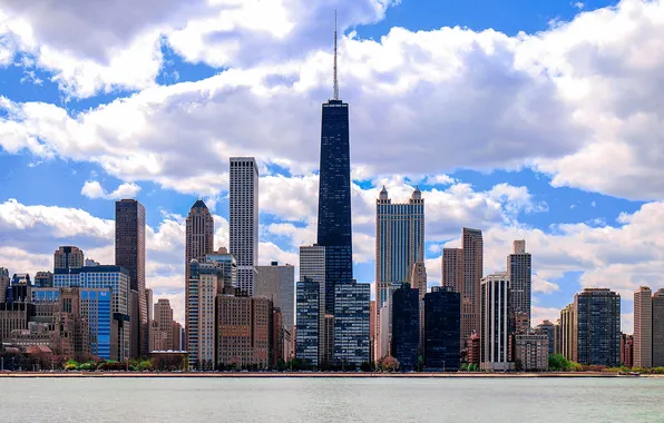 Картинка облака, здания, дома, небоскребы, Чикаго, USA, Chicago, мегаполис
