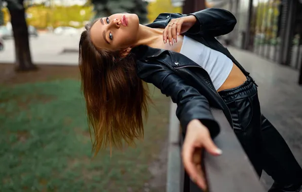 Взгляд, девушка, природа, фото, модель, куртка