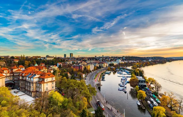 Город, яхты, Прага, Чехия, панорама, Prague
