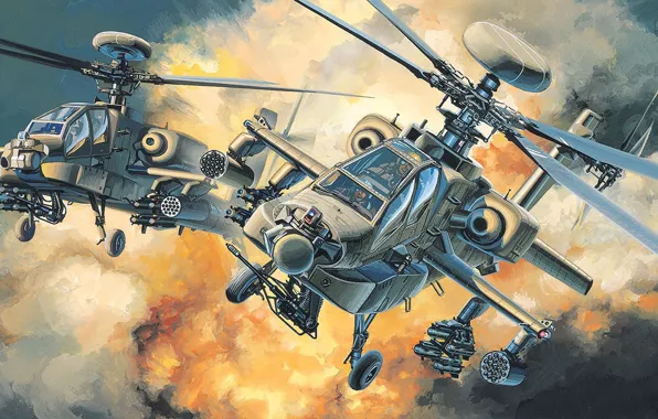Картинка AH-64D, McDonnell Douglas, основной ударный вертолёт Армии США, вторая основная модификация «Апача», «Лонгбоу» означает «длинный …