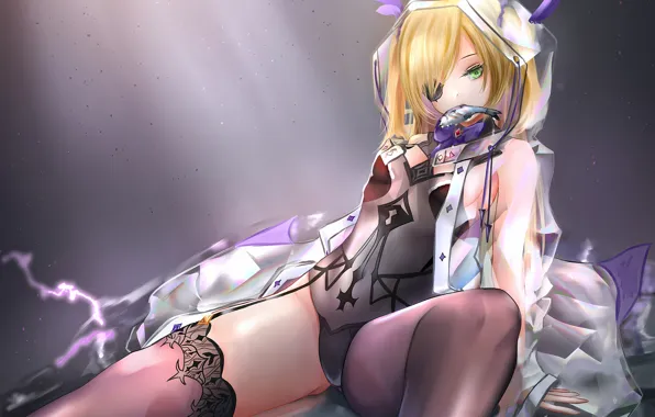 Girl, sexy, thighhighs, bodysuit, green eyes, legs, anime, stockings