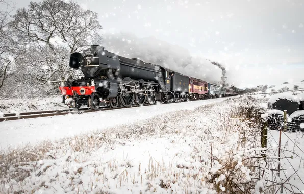 Картинка зима, дорога, снег, поезд