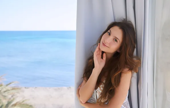 Model, Smile, Ocean View, Belka, At The Window