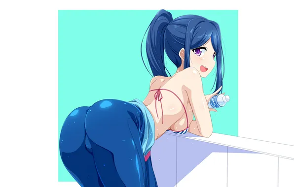 Girl, sexy, ass, long hair, boobs, anime, beautiful, purple eyes