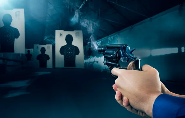 Gun, smoke, target shooting