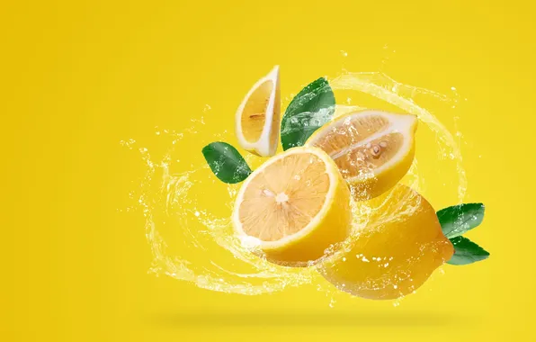 Картинка yellow, water, fruit, splash, Lemon