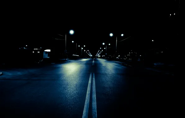 Картинка дорога, ночь, город, фонари