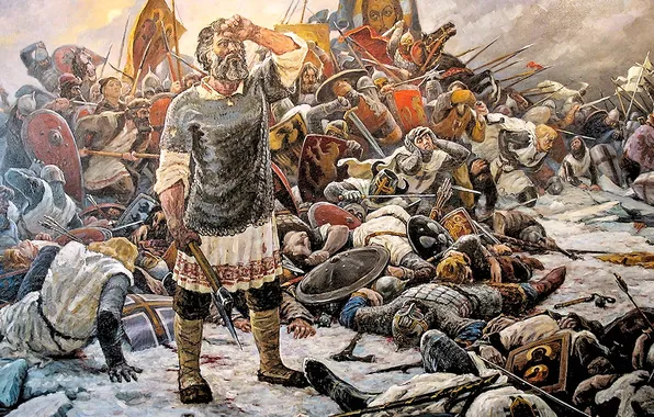 Картинка painting, warriors, Ice battle