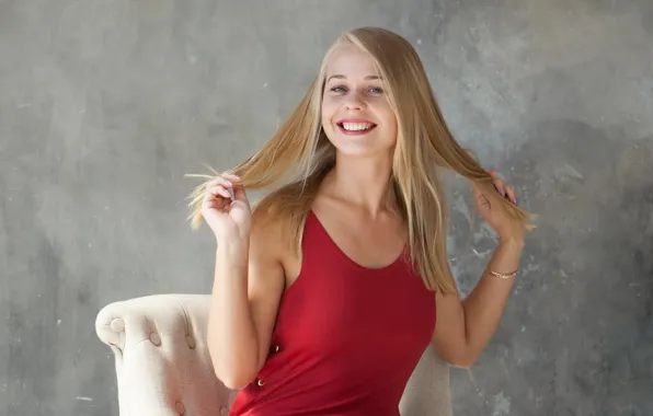 Улыбка, модель, кресло, блондинка, Davina, Darina Nikitina