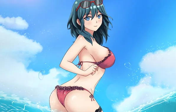 Girl, sexy, ass, cleavage, beach, sea, boobs, anime