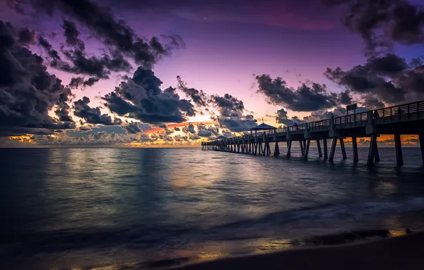 Картинка море, ночь, мост, Juno Beach Pier