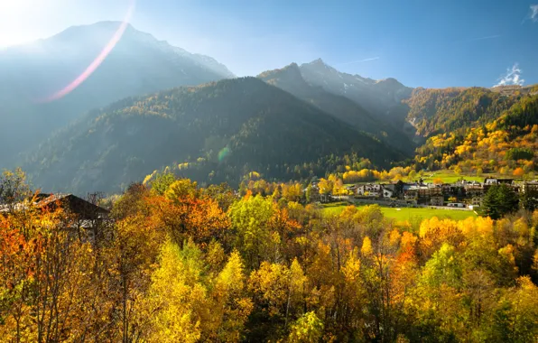 Осень, горы, долина, Италия, Валле-д'Аоста, Курмайор