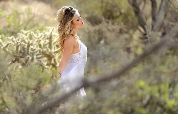 Long hair, hot girl, desert, tree, outside, sexy woman, white lingerie, red lips