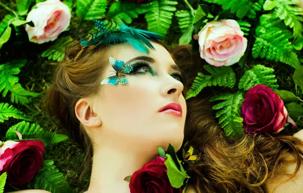 Цветы, портрет, макияж, roses, style of a butterfly