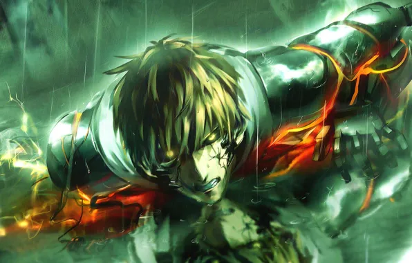Парень, киборг, anime, art, One Punch Man, Genos