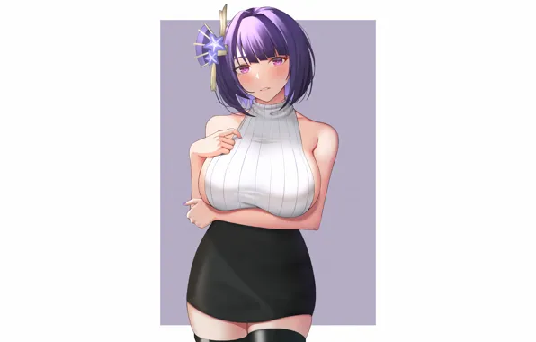 Girl, sexy, cleavage, blouse, thighhighs, boobs, anime, beautiful
