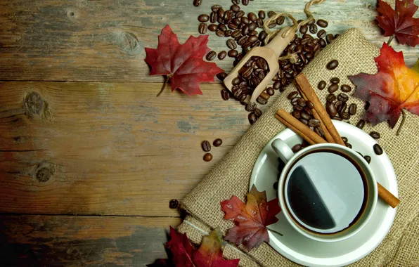 Осень, листья, кофе, чашка, корица, autumn, leaves, cup