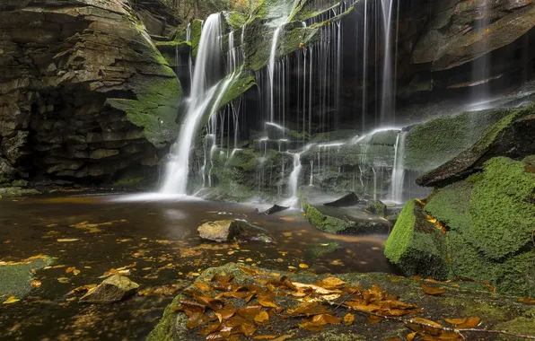 Картинка осень, природа, камни, водопад