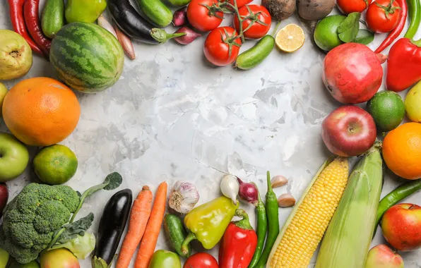 Картинка айва, перец, свекла, арбуз, помидоры, овощи, баклажаны, кукуруза