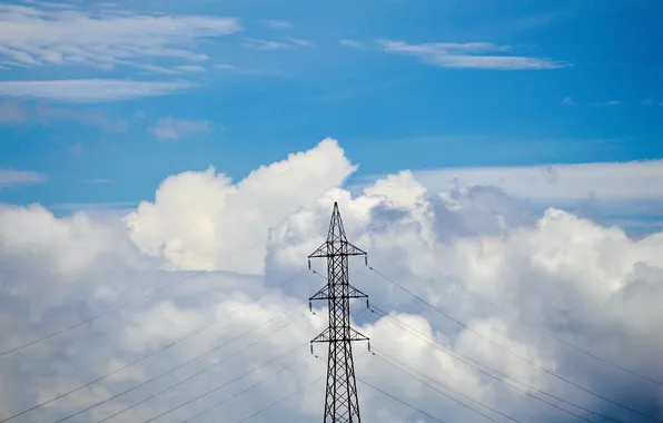 Картинка небо, облака, пейзаж, природа, провода, ЛЭП, sky, landscape