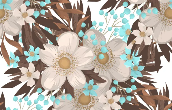 Цветы, фон, flower, винтаж, background, pattern, seamless