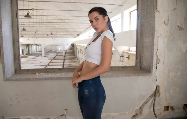 Hot girl, ponytail, model, sexy woman, photoshoot, posing, black hair, white top