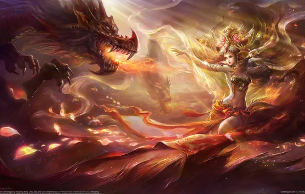 Картинка девушка, дракон, rongrong wang