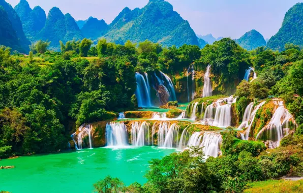 Лес, водопад, Вьетнам, потоки, Ban Gioc Falls