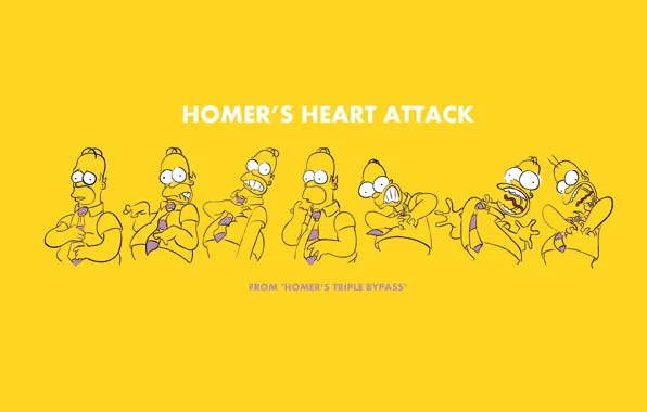 Yellow background, heart attack, Homer simpson