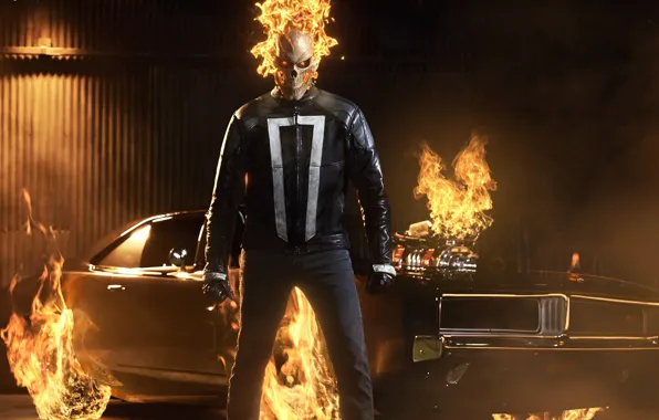 Car, Dodge, wallpaper, fire, skull, flame, Ghost Rider, Dodge Challenger