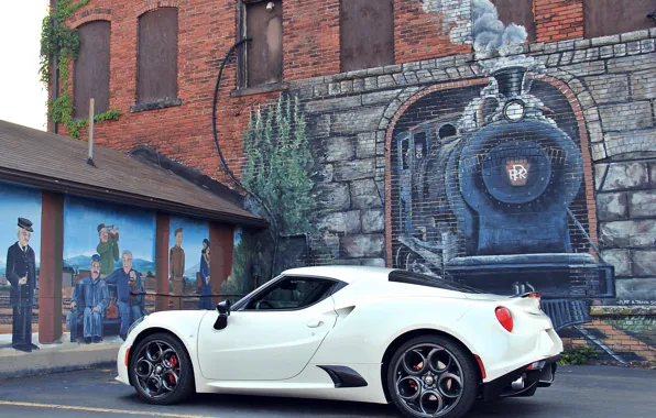 Картинка стена, рисунок, паровоз, Alfa Romeo, Alfa Romeo 4C